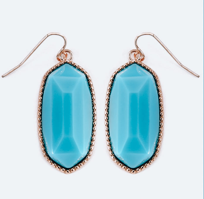 Aqua Gem Cut Drop Earrings