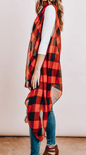 Load image into Gallery viewer, One Size - Red Plaid Knee Length Cardigan
