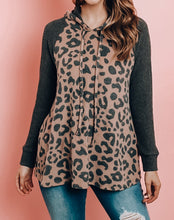 Load image into Gallery viewer, Brown Leopard Print Hooded Drawstring Top
