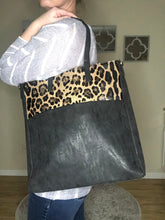 Load image into Gallery viewer, Black Leopard Print Faux Leather Tote
