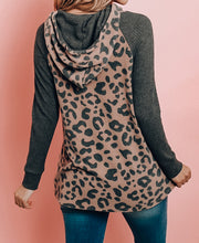 Load image into Gallery viewer, Brown Leopard Print Hooded Drawstring Top
