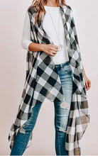 Load image into Gallery viewer, One Size - Black Plaid Knee Length Cardigan
