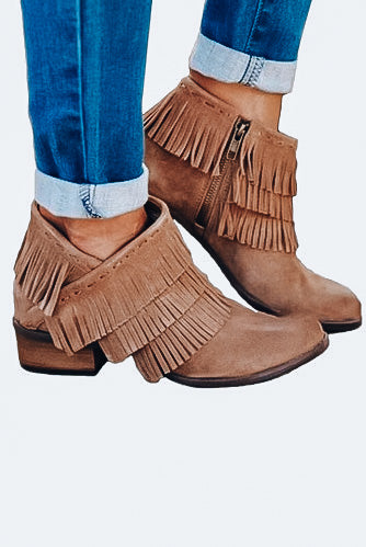 Khaki Fringed Ankle Boots