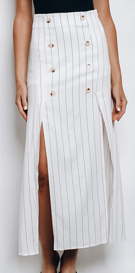 Ivory Striped Fitted Skirt