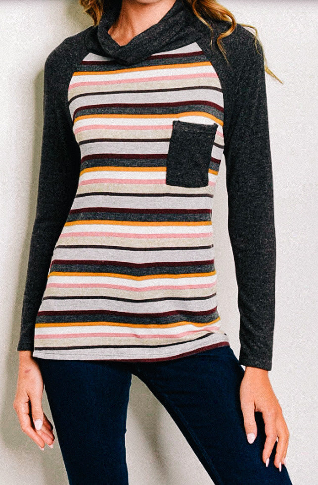 Two-Toned Cowl Neck Top