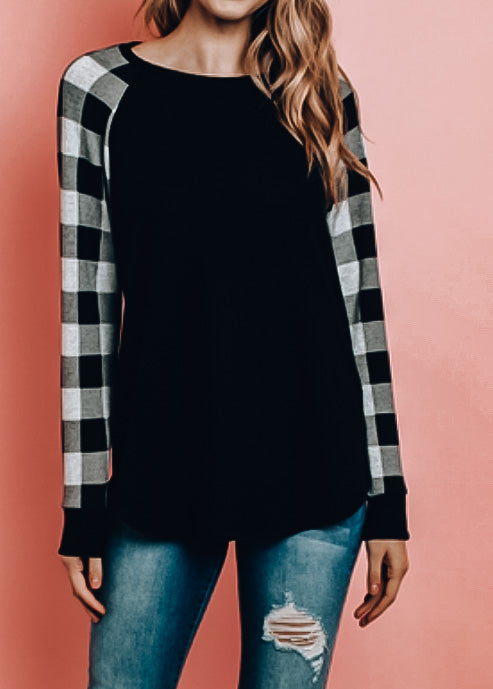 Black and Plaid Contrast Top