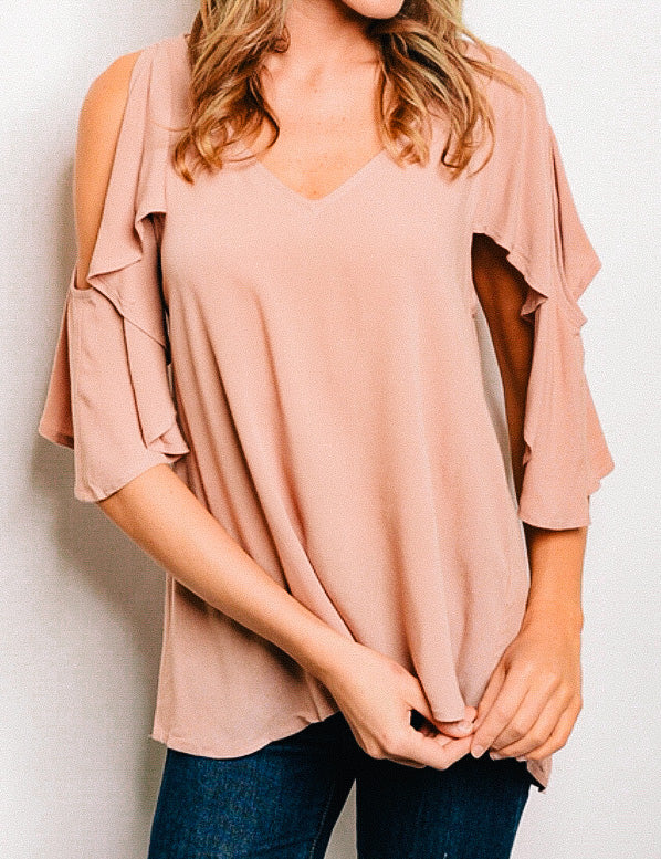 Cold Shoulder Taupe Top