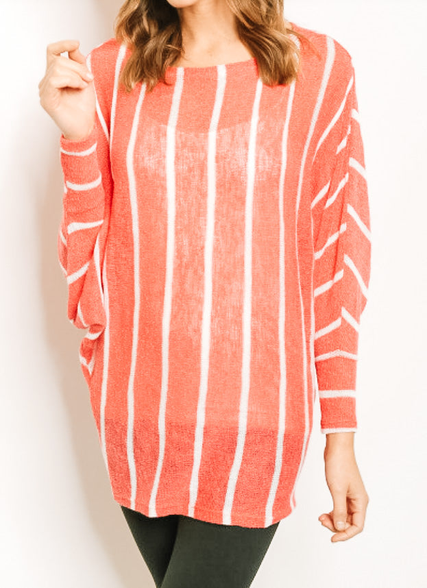 Coral Striped Top