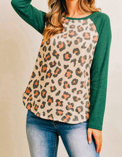 Load image into Gallery viewer, Leopard Print with Hunter Green Waffled Sleeve Top
