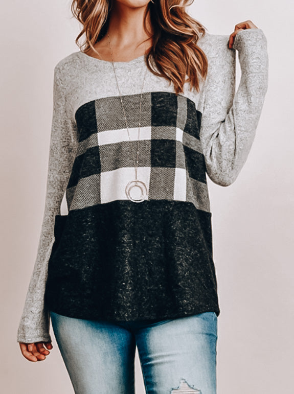 Gray and Black Contrast Top