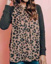 Load image into Gallery viewer, Brown Leopard Print Hooded Drawstring Top
