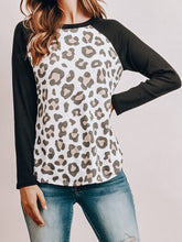 Load image into Gallery viewer, Leopard Print with Black Waffled Sleeve Top
