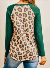 Load image into Gallery viewer, Leopard Print with Hunter Green Waffled Sleeve Top
