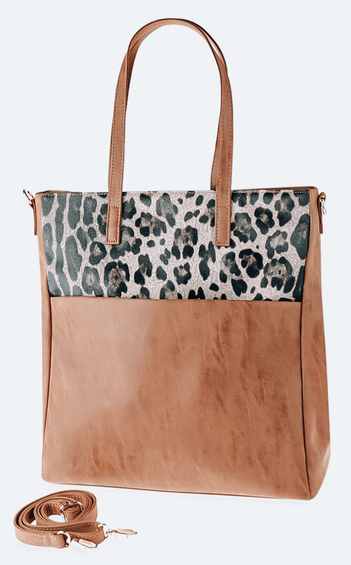 Brown Leopard Print Faux Leather Tote