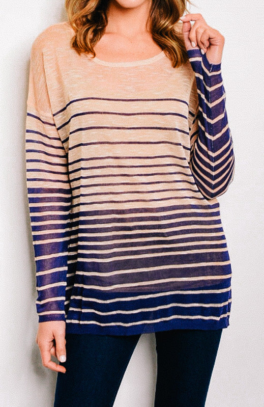 Peach and Navy Stripe Top