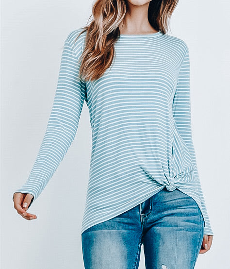 Blue Striped Twist Hem Top