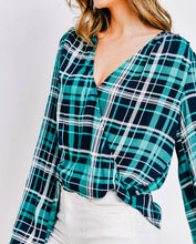 Load image into Gallery viewer, Teal and Navy Blue Plaid Top
