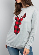 Load image into Gallery viewer, Gray Plaid Reindeer Print Top
