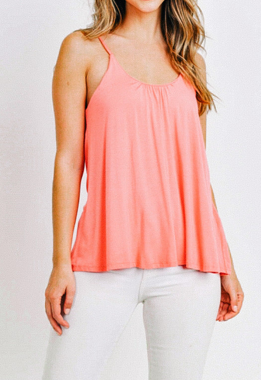 Coral Scoop Neck Cami