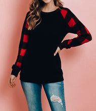 Load image into Gallery viewer, Black and Red Plaid Contrast Top
