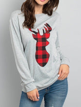 Load image into Gallery viewer, Gray Plaid Reindeer Print Top
