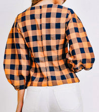 Load image into Gallery viewer, Orange and Navy Blue Checkered Top
