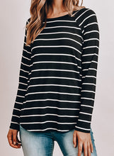 Load image into Gallery viewer, Black and White Striped Round Hem Top
