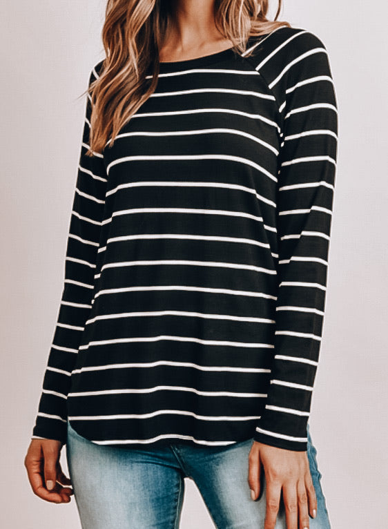 Black and White Striped Round Hem Top