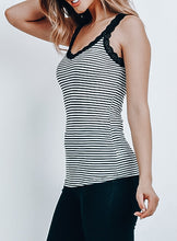 Load image into Gallery viewer, Black Stripe Lace Tank
