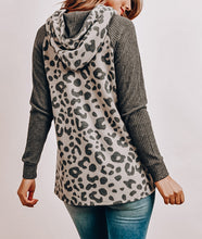 Load image into Gallery viewer, Gray Leopard Print Hooded Drawstring Top
