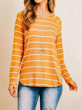 Load image into Gallery viewer, Mustard and White Striped Round Hem Top
