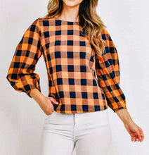 Load image into Gallery viewer, Orange and Navy Blue Checkered Top
