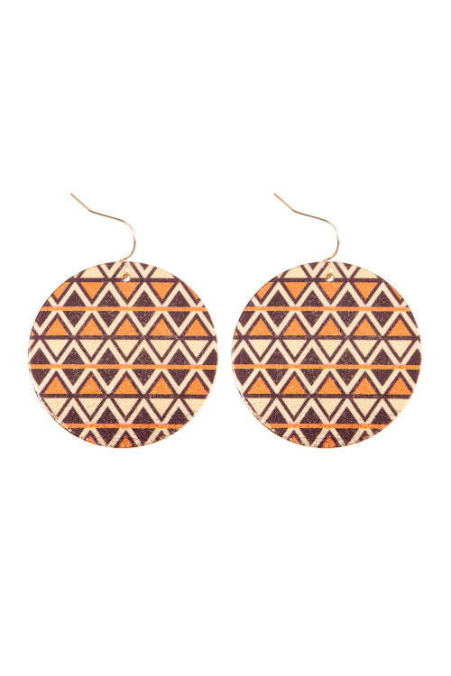 Chevron Disc Printed Drop Earrings