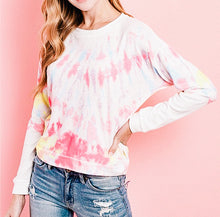 Load image into Gallery viewer, Ivory, Blue, and Pink Tie Dye Top
