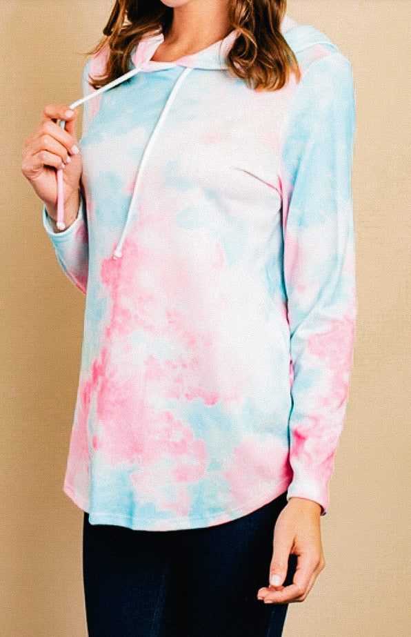 Pink and Blue Hooded Top