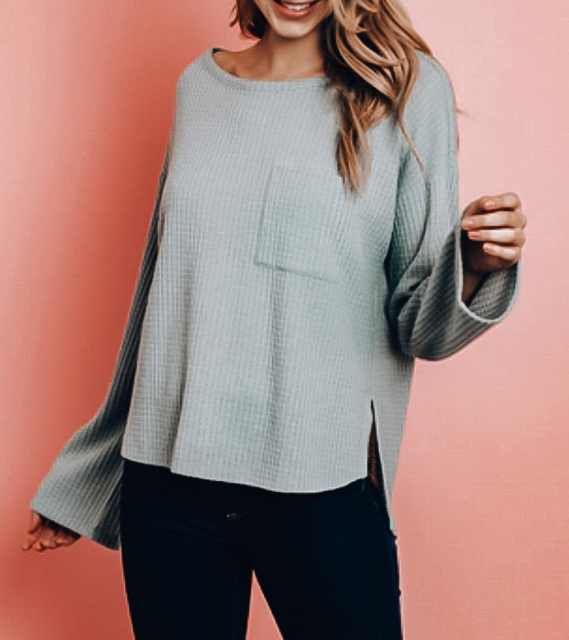 Gray Waffle Ribbed Top