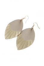 Load image into Gallery viewer, Natural Beige and Gold Leather Leaf Tassel Earrings
