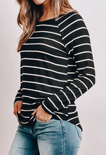 Load image into Gallery viewer, Black and White Striped Round Hem Top
