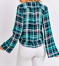 Load image into Gallery viewer, Teal and Navy Blue Plaid Top
