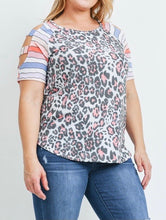 Load image into Gallery viewer, Animal Print and Stripe Sleeve Top
