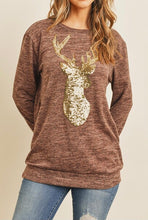 Load image into Gallery viewer, Mocha and Gold Sequin Reindeer Top
