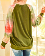 Load image into Gallery viewer, Tie Dye Waffle Sleeve Olive Top
