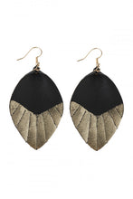 Load image into Gallery viewer, Black and Gold Leather Leaf Tassel Earrings
