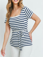 Load image into Gallery viewer, Navy and Ivory Stripe Top
