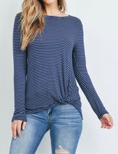 Load image into Gallery viewer, Navy Blue Striped Twist Hem Top
