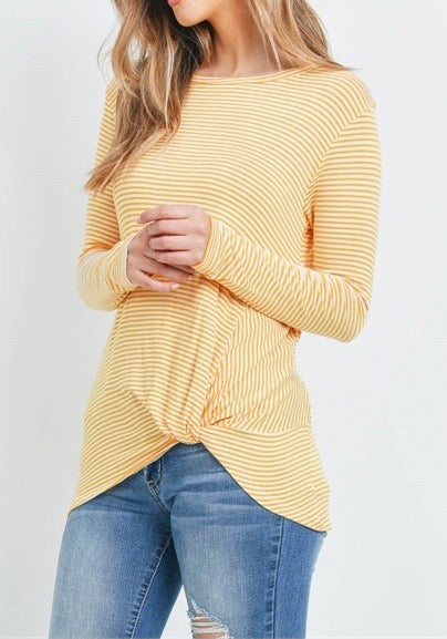 Yellow Striped Twist Hem Top