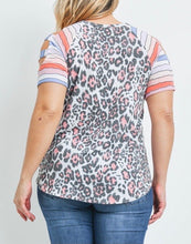 Load image into Gallery viewer, Animal Print and Stripe Sleeve Top
