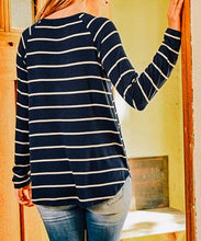 Load image into Gallery viewer, Navy Blue and White Striped Round Hem Top
