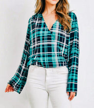 Load image into Gallery viewer, Teal and Navy Blue Plaid Top
