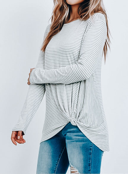 Gray Striped Twist Hem Top